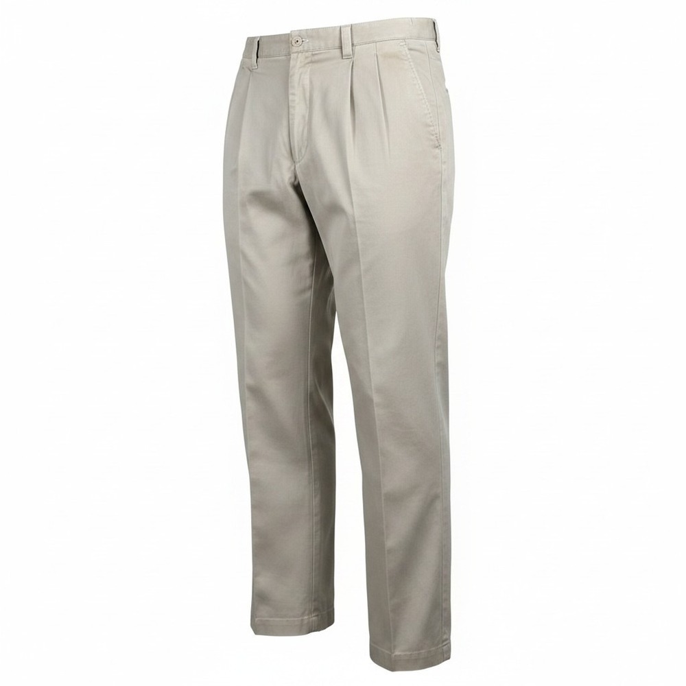 Cherokee Mens Pleated Chino Pants 42x30 Stone Beige Cotton‎ Khaki Trousers